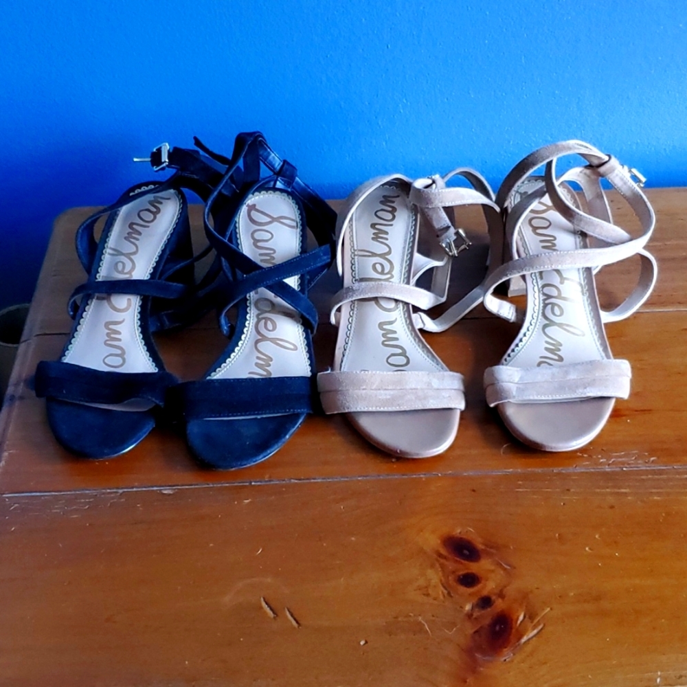 2 Sam Edelman low heels, both size 7, 1 tan and 1 black